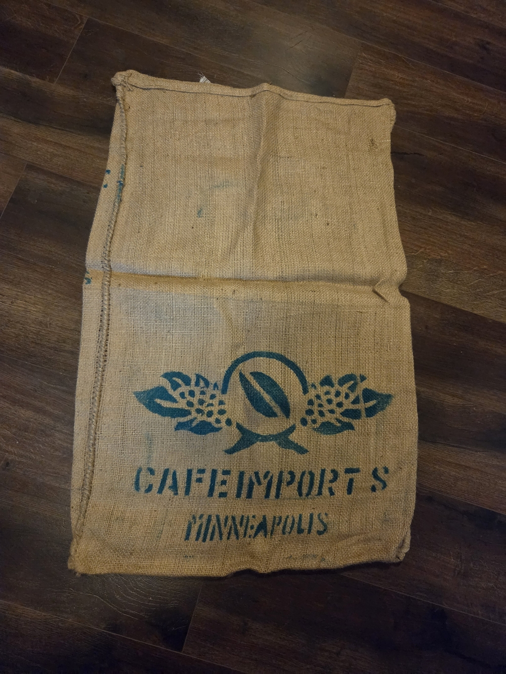 Burlap Coffee Sack in Natural and Teal